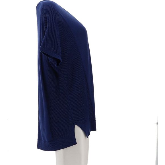 NWT ISAAC MIZRAHI TEXTURED STITCH DOLMAN PULL-OVER SWEATER NAVY XXS - Picture 7 of 12